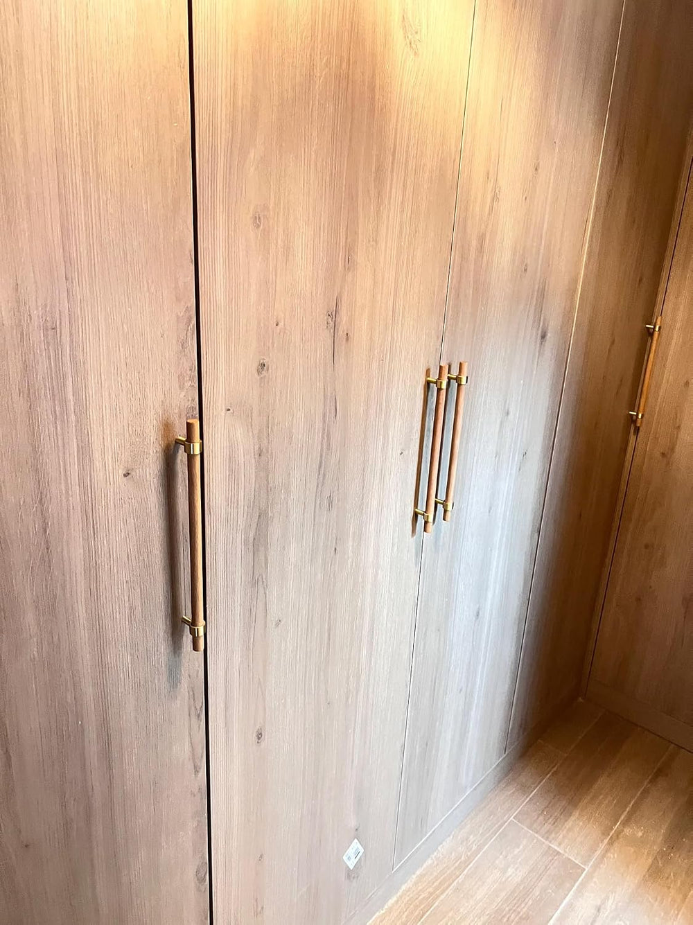 Adjustable Drawer Pulls Natural Wood and Brass Cabinet Handles for Kitchen Cu...