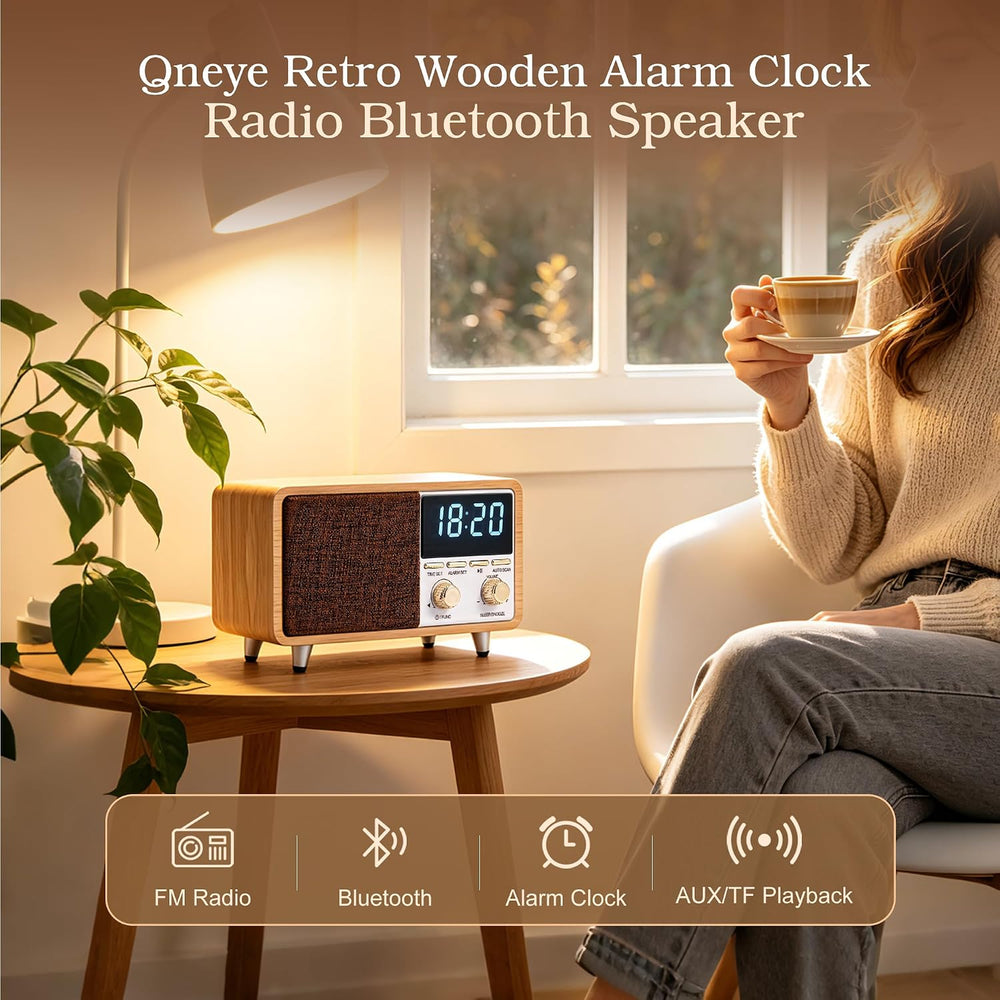 Portable Retro Radio Alarm Clock, Bluetooth Speaker with FM Radio