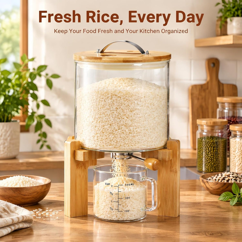 Tlence 5L Glass Rice Dispenser, Cereal Container with Bamboo Stand, Large Air...
