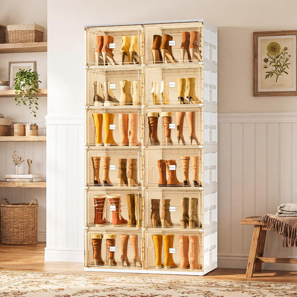 JEKO&JEKO Foldable Boot Storage Cabinet with Magnetic Doors,6-Tier Double...
