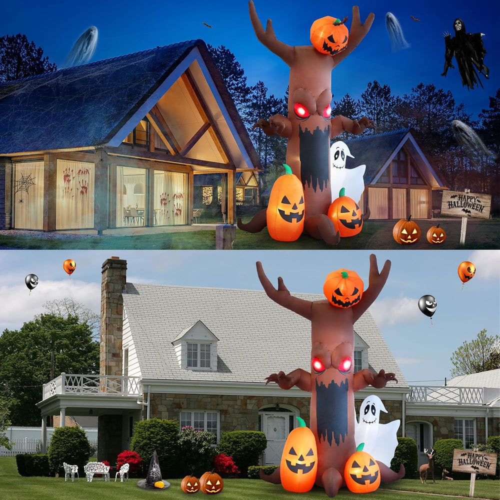 9ft Pumpkin Ghost Tree Halloween Inflatable Outdoor Decoration, Courtyard Dec...