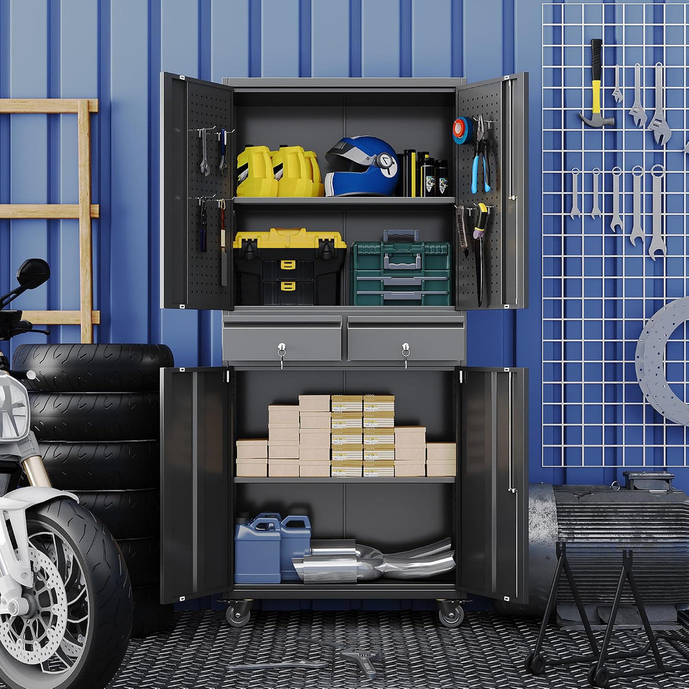 Aobabo 71"H Metal Garage Storage Cabinet Organizer with 2 Drawers