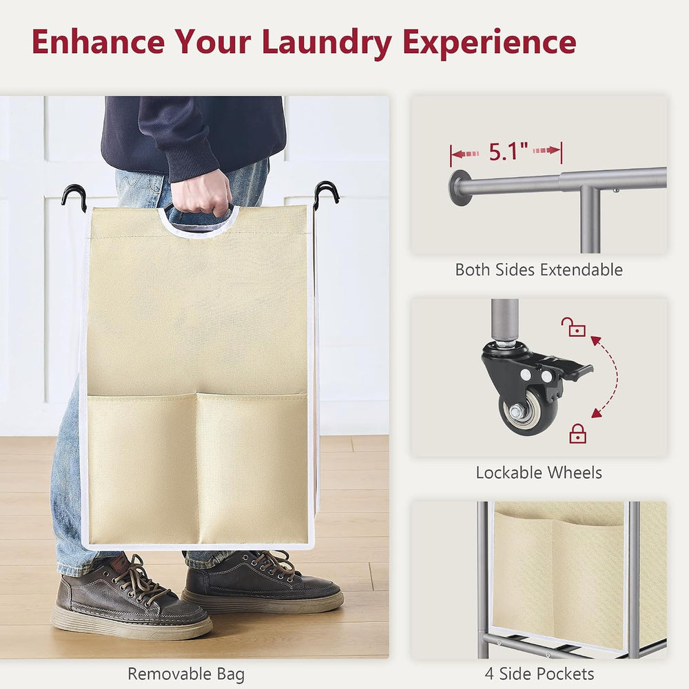 Tajsoon Laundry Hamper with Hanging Rack, Laundry Sorter 3 Section, Beige