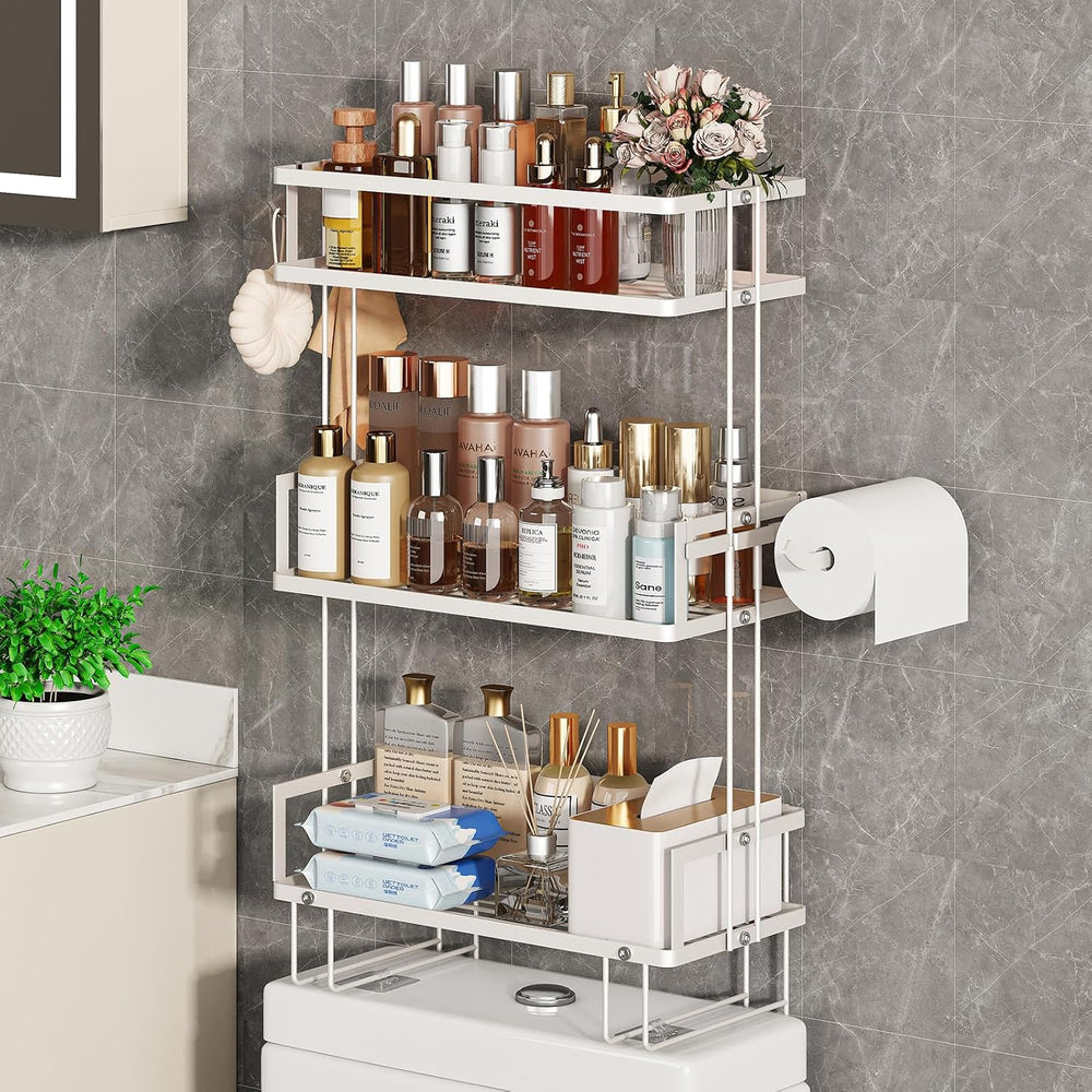 Godboat 3-Tier Over Toilet Storage Shelf, Wall-Mount with 2 Hook/Paper Rack
