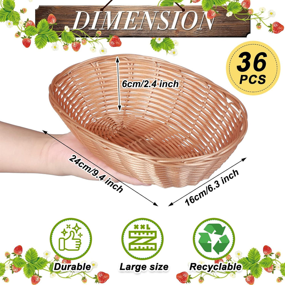 Potchen 36 Pieces Wicker Oval Basket Plastic Bread Basket for Serving Empty G...