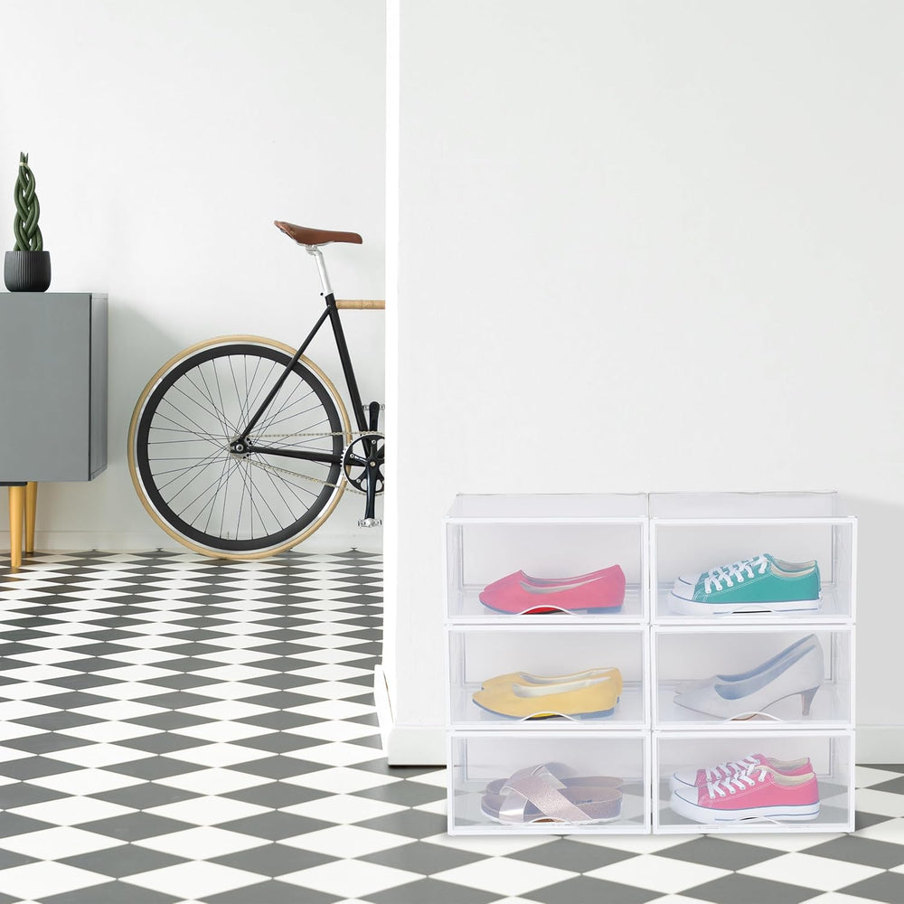 Relaxdays Shoe Boxes Set of 6 Shoe Organisers Stack Securely with Connectors ...