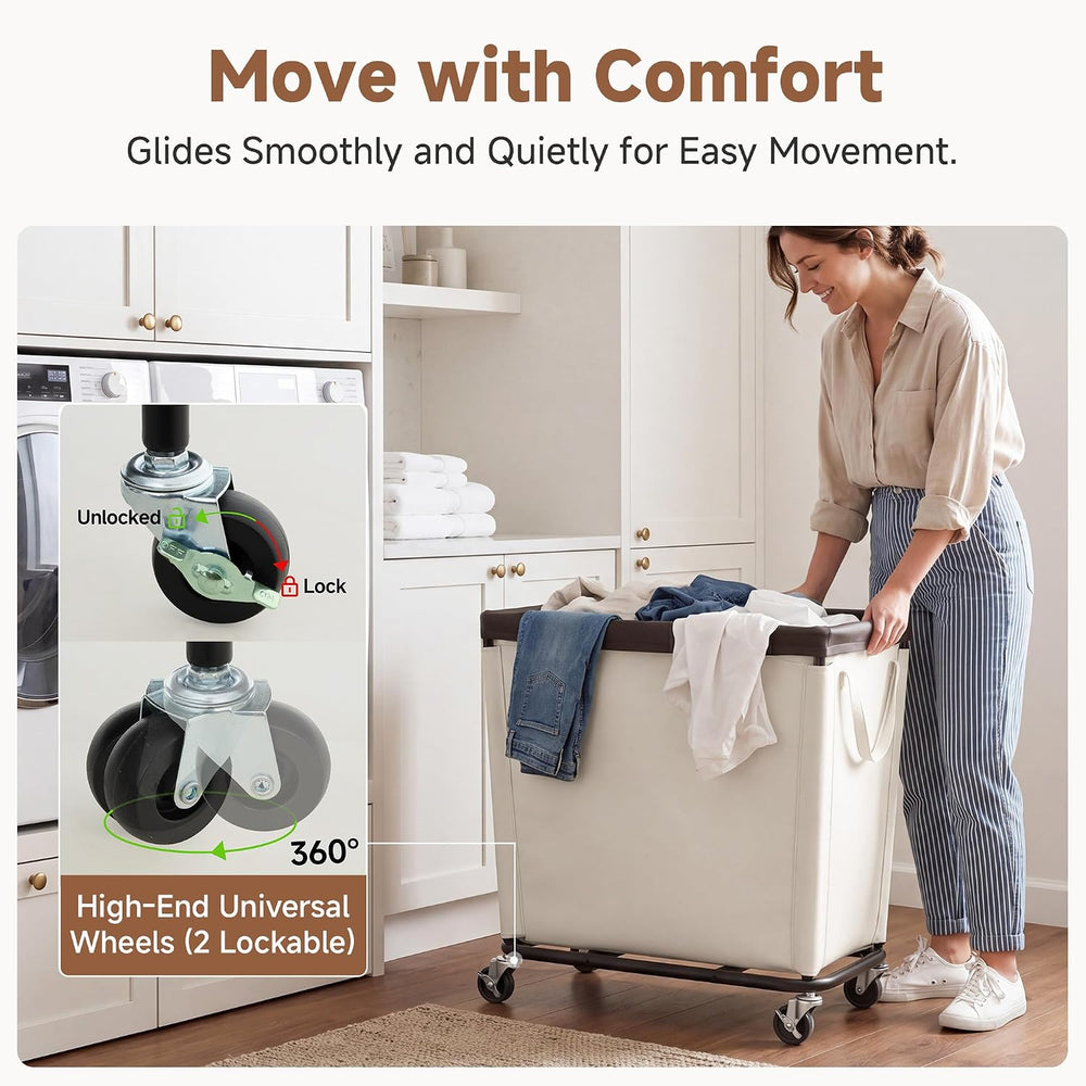StorageWorks Laundry Hamper with Wheels, 310L Large Beige Basket Cart