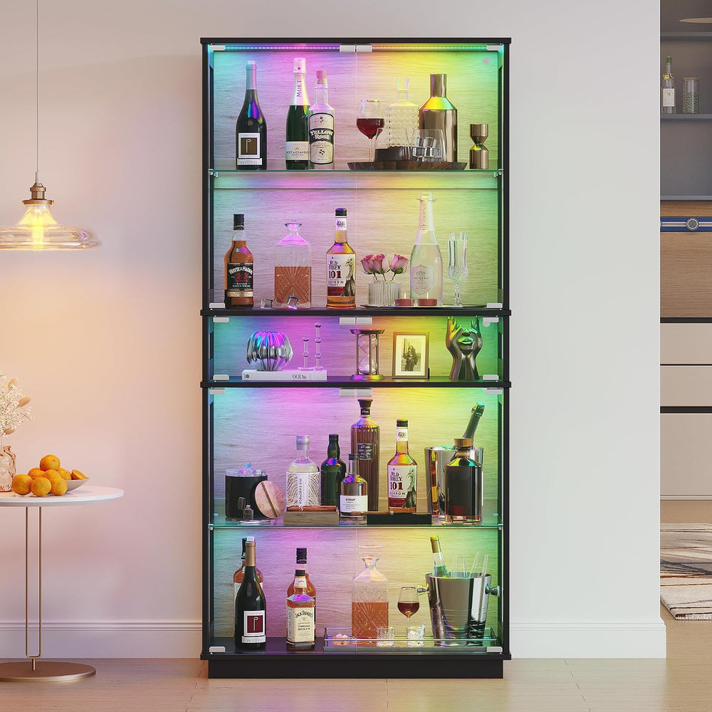 RGB Display Cabinet with 5-Tier Glass Shelves - 65" Tall