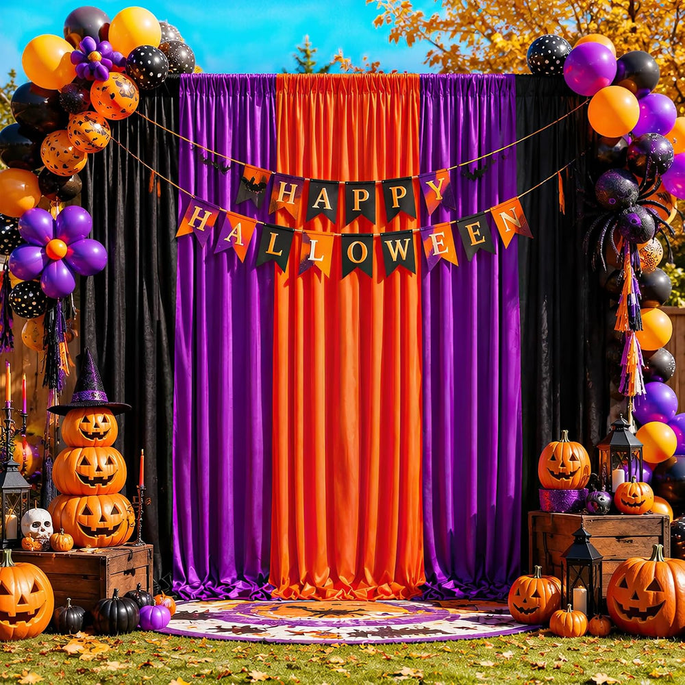 Halloween Backdrop Curtain 15ftx10ft - Halloween Wrinkle Free Satin Drapes