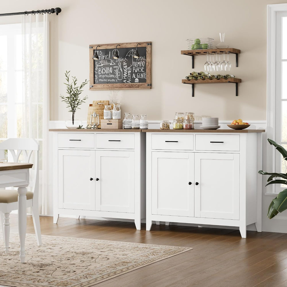 HORSTORS Farmhouse Kitchen Storage Cabinet, Small Buffet, Coffee Bar, White