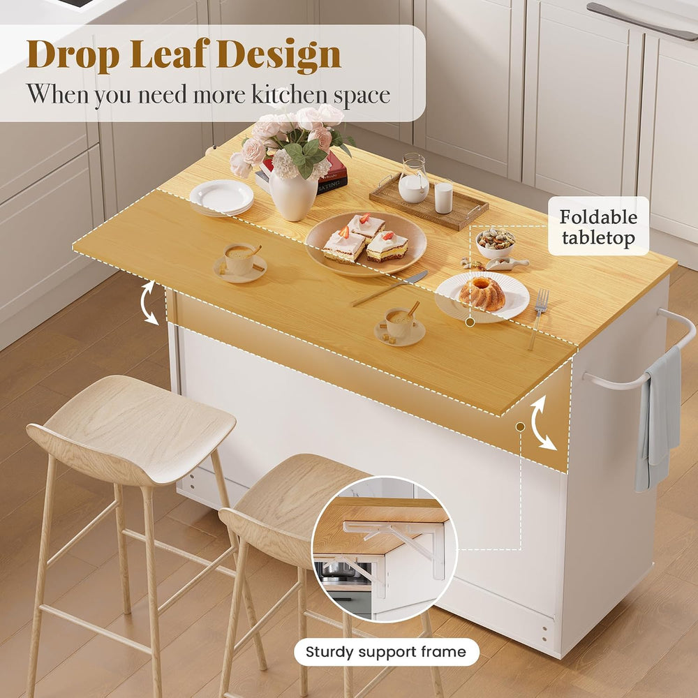 GRUSIGN 49.6" Kitchen Island on Wheels with Storage-Multifunctional Kitc...