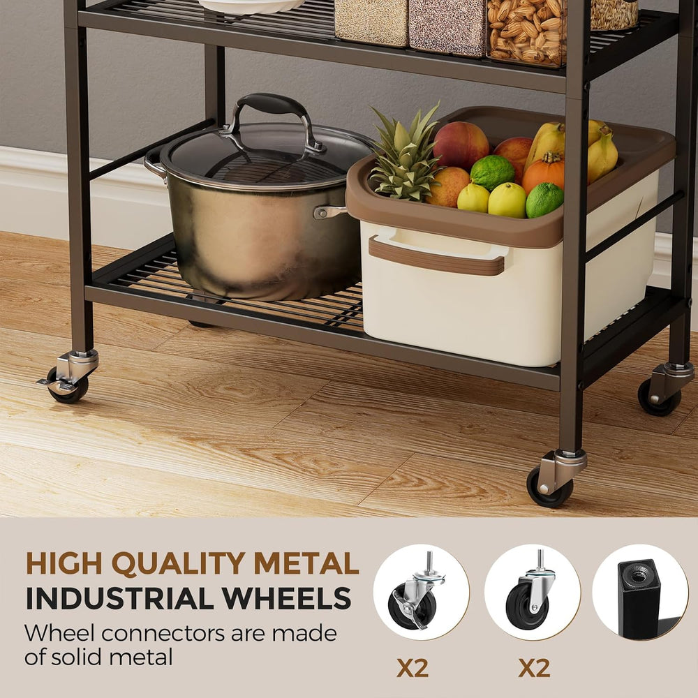 5-Tier Metal Storage Rack with Industrial Wheels,Mesh Shelving Unit with Wood...