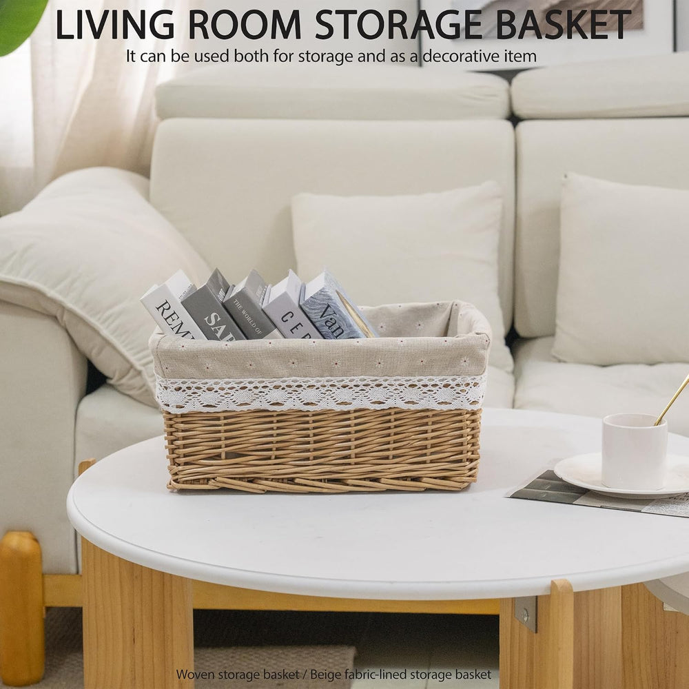 Rectangular Wicker Storage Basket with Removable Liner (Large)