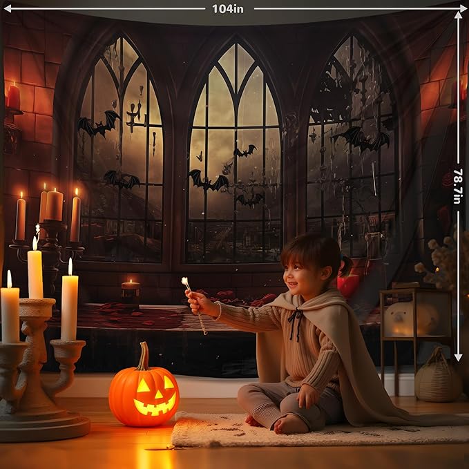 QGHOT Halloween Tapestry Wall Hanging Horror Castle Window Tapestry Gothic Sp...
