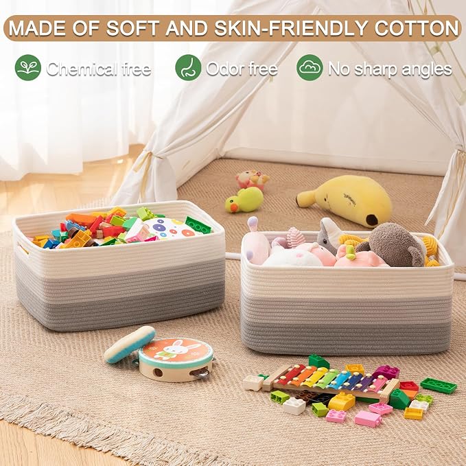 Large Storage Basket for Organizing, Woven Rope Basket for Shelves, Closet (3...