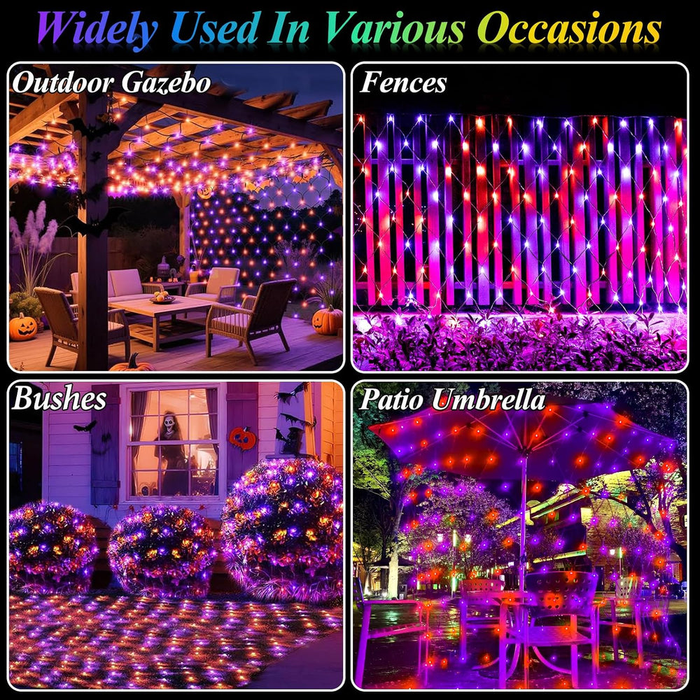 360LED Net Lights Halloween Decorations, 21ft x 5ft Purple Orange Mesh Lights...