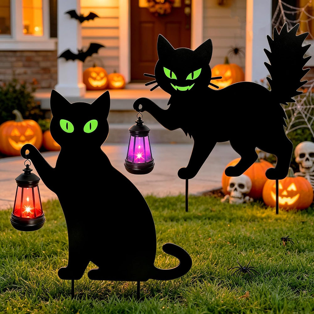 Black Cat Halloween Decorations Outdoor, Solar Hanging Lantern Garden Decor