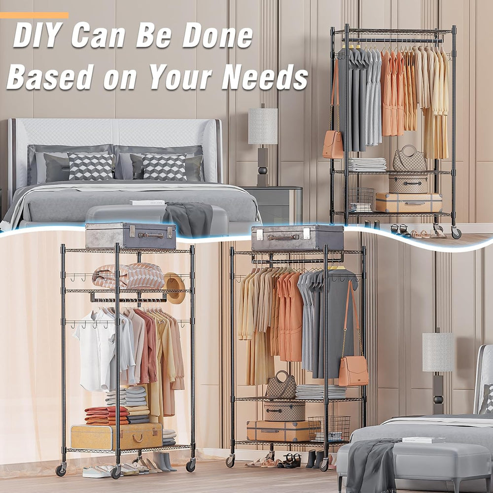 Homdox Heavy Duty Clothing Rack with 3 Tier Adjustable Wire Shelves, Garment ...