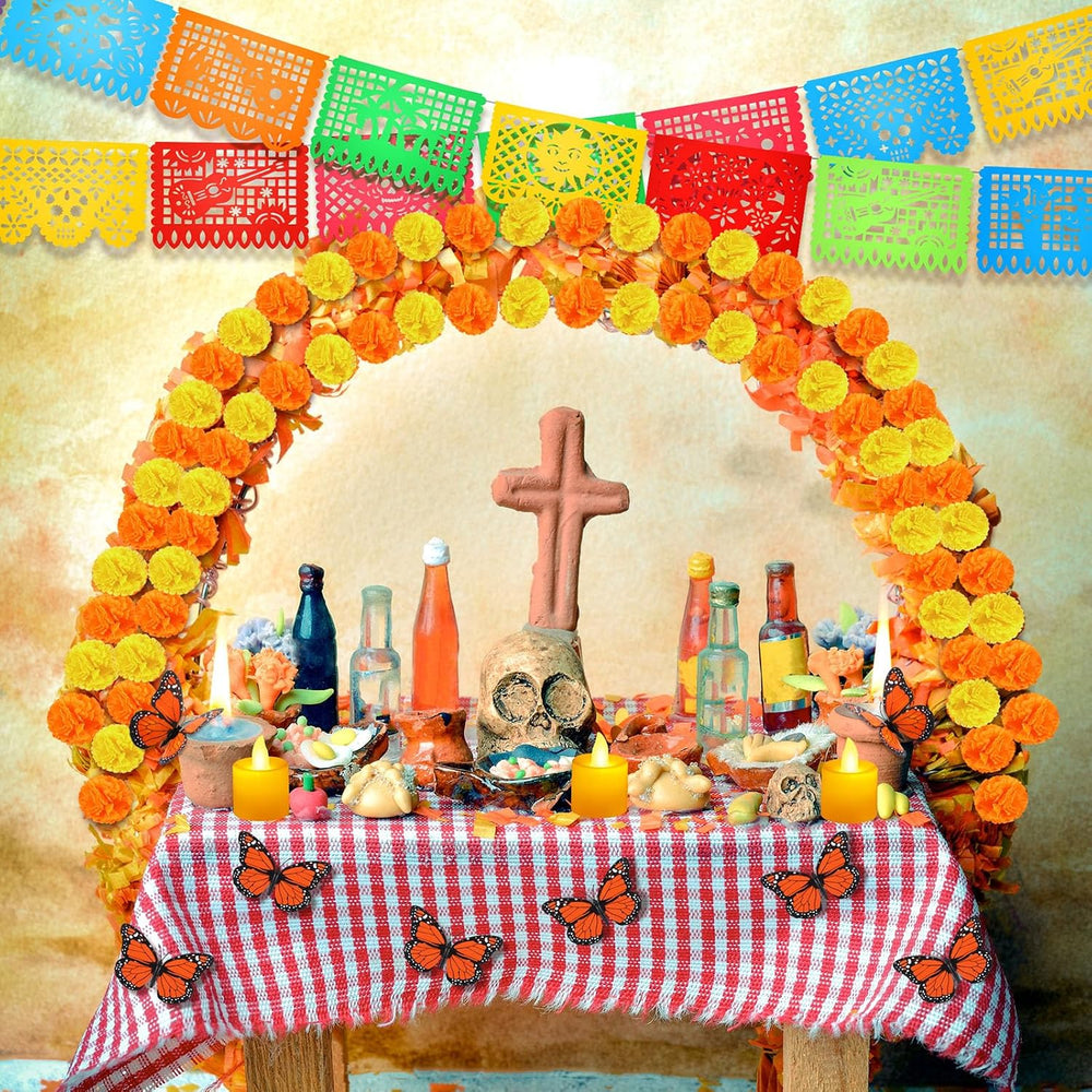 236 Pcs Day of the Dead Decoration Set 100 Artificial Marigold with Stem 4 Ca...