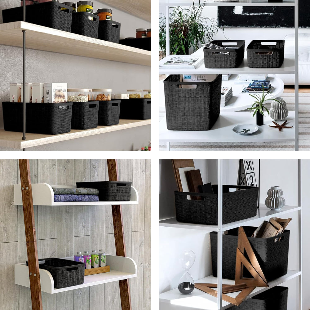 Curver Set of 2 XL 30.5L Jute Decorative Plastic Organization and Storage Bas...