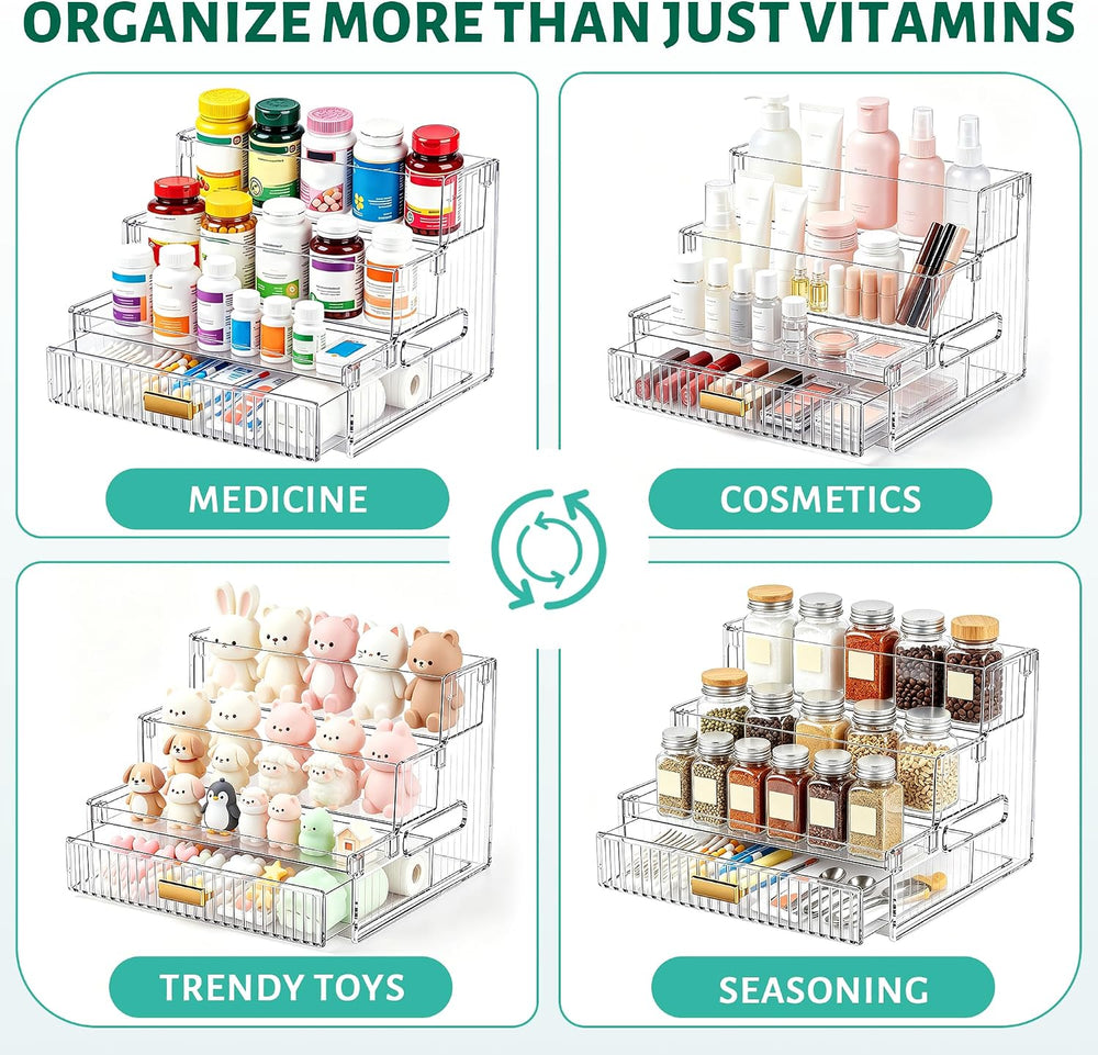 3 Tier Vitamin Storage Organizer with Drawer, Medicine Cabinet Organizer