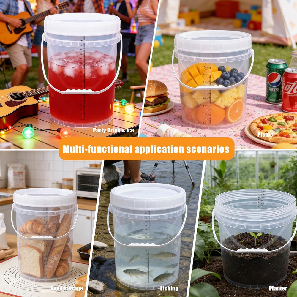 5 Gallon Bucket with Lid & 2.6 Gal Plastic Food Storage Containers, 5 Pac...