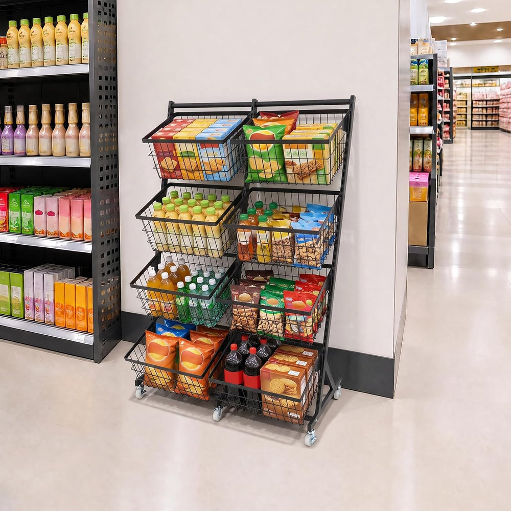 Store Snack Display Rack with Wheels, Fruit & Vegetable Storage Rack