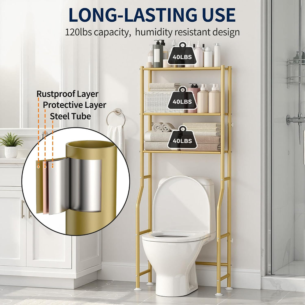3-Tier Over Toilet Storage, Anti-Wobble, Gold