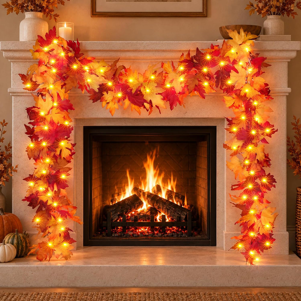 Fall Decorations for Home 18 FT Pre-lit Fall Garland with 100 LED Orange Ligh...