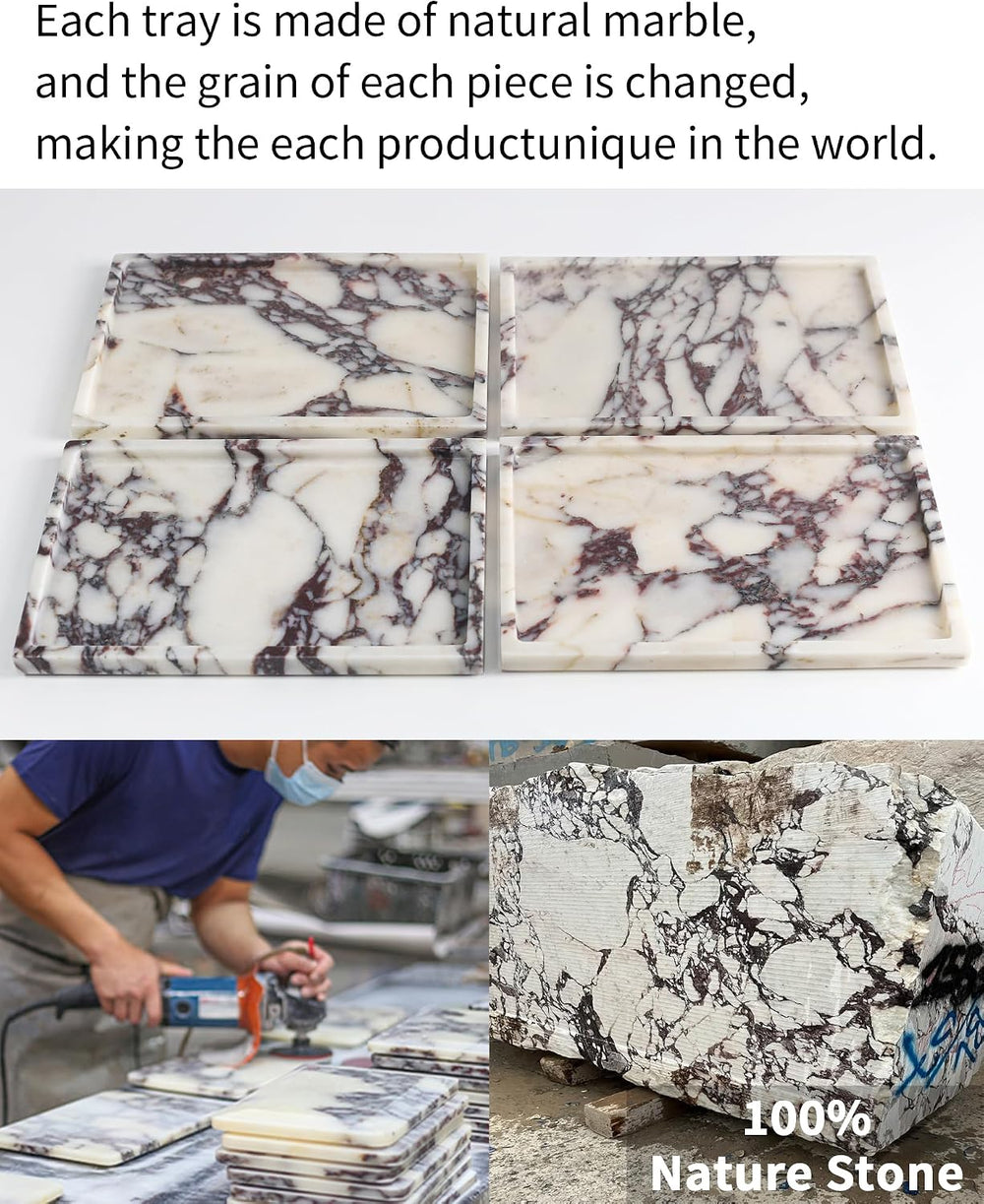 Real Luxurious Natural Marble Vanity Tray Genuine Marble/Stone Storage Tray f...
