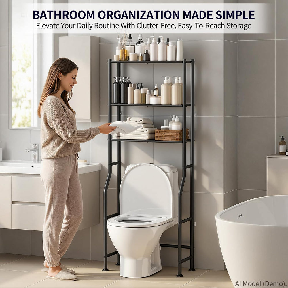 3-Tier Over Toilet Storage Cabinet, No Drilling, 64" H, Black
