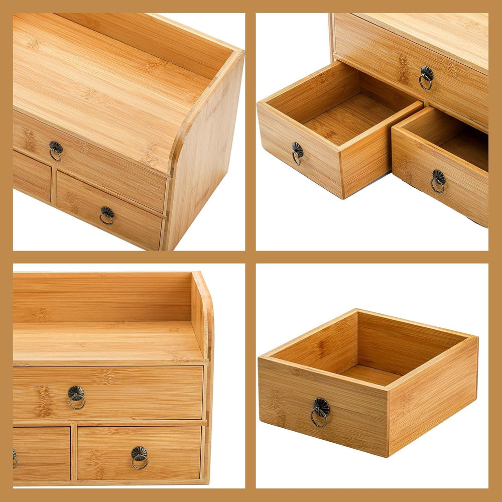 Nicunom Bamboo Desk Organizer, 3-Tier Bamboo Tabletop Storage Organization Mu...