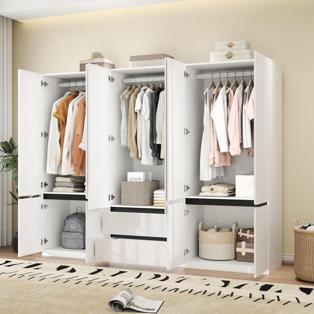 White Armoire Wardrobe Closet with 6 Doors: 75" H x 63" W