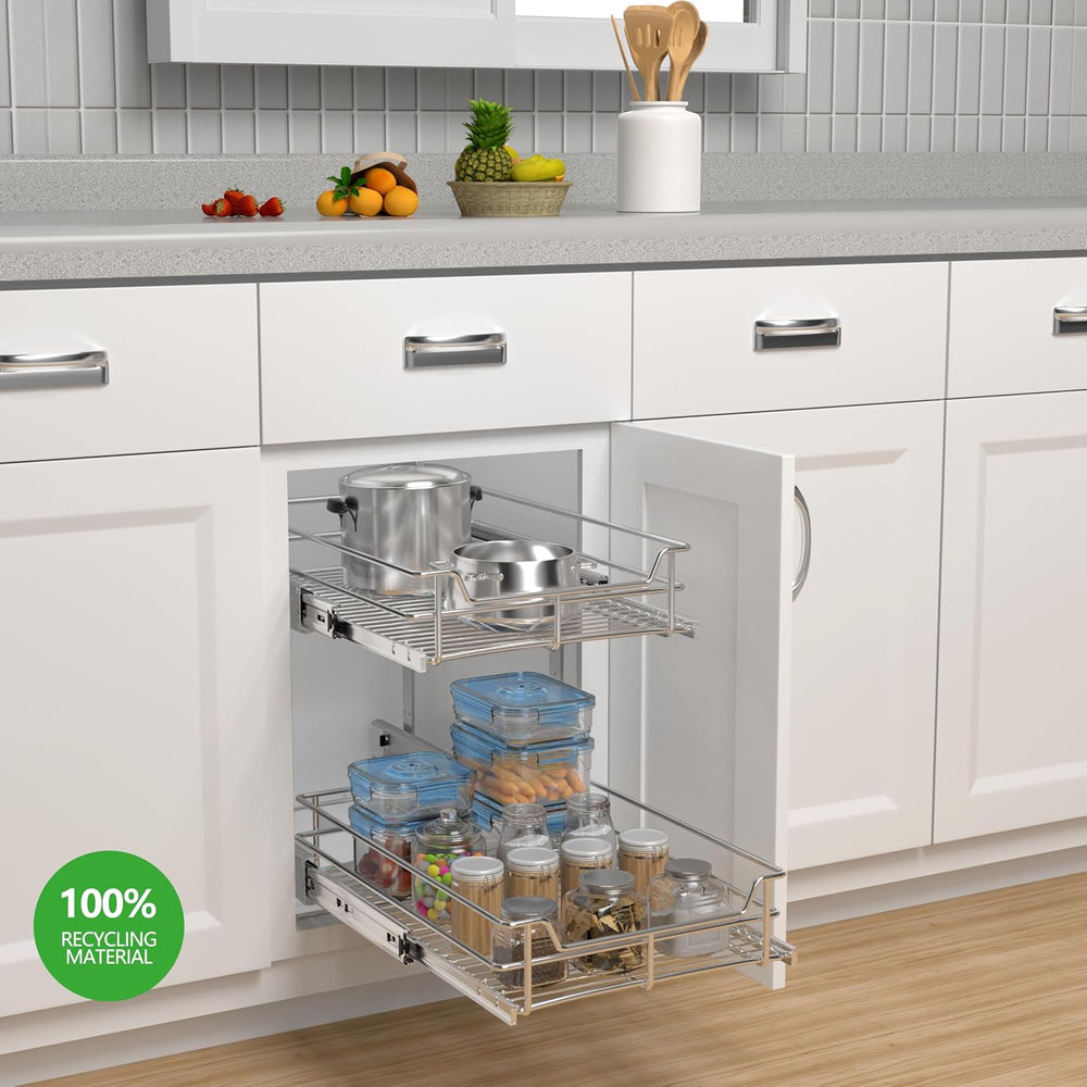 2-Tier Cabinet Pull Out Shelves, 11" W x 22" D, Chrome