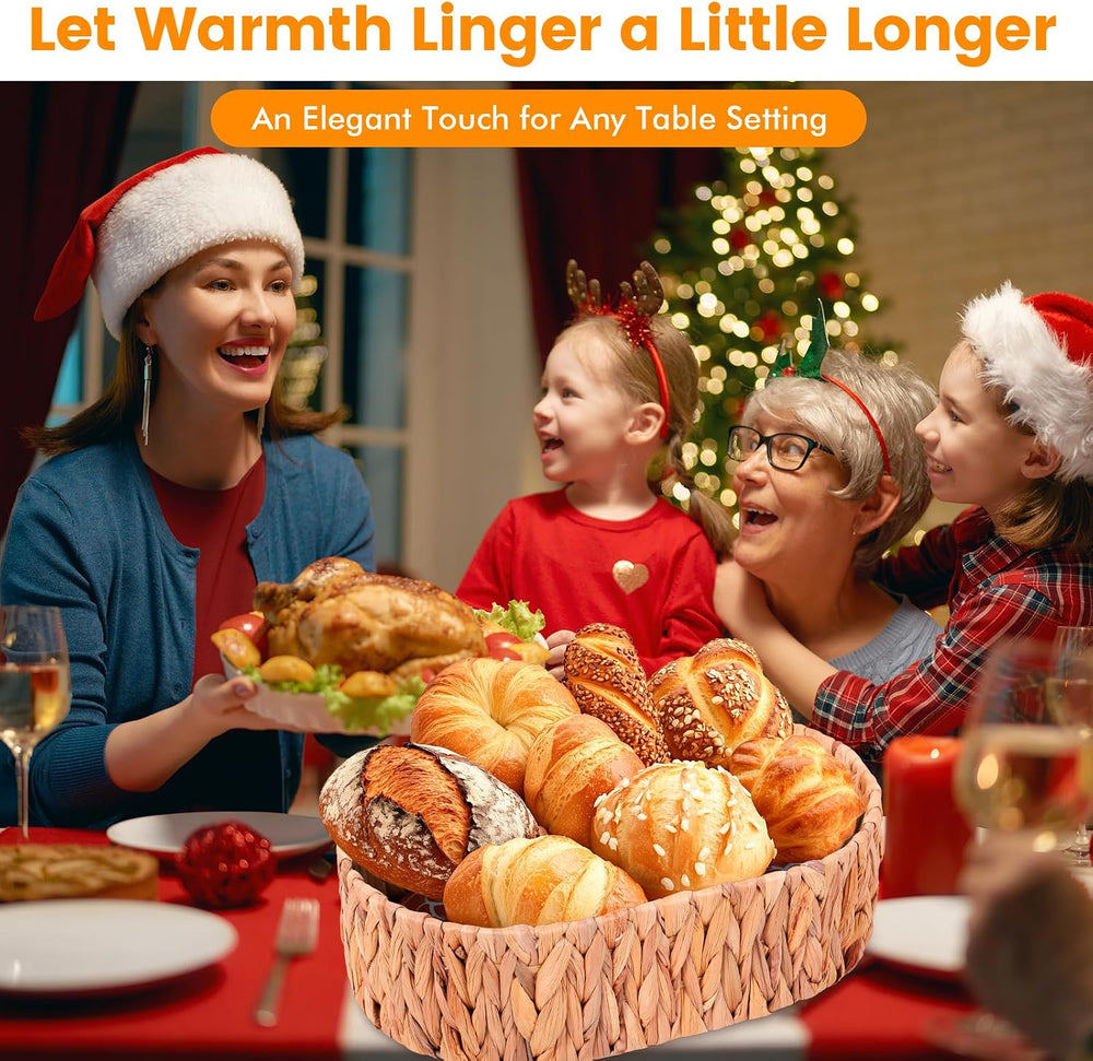 Bread Basket with Warming Stone and Cloth -Terra Cotta Bread Warmer, 12.7 * 8...
