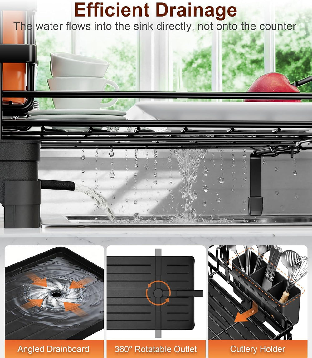 Hanyi 2-Tier Expandable Dish Drying Rack for Counter and Over Sink