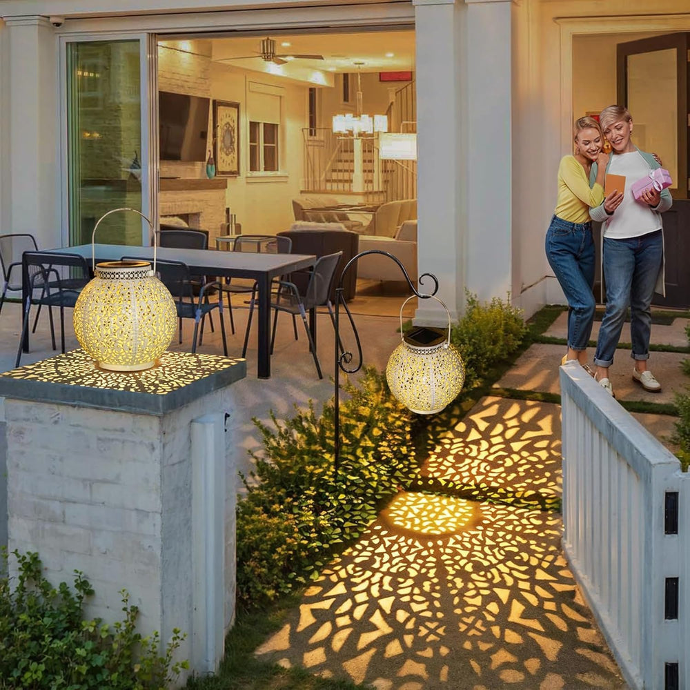 TAKE ME 2 Packs White Solar Lanterns Outdoor Waterproof Garden Laterns Metal ...