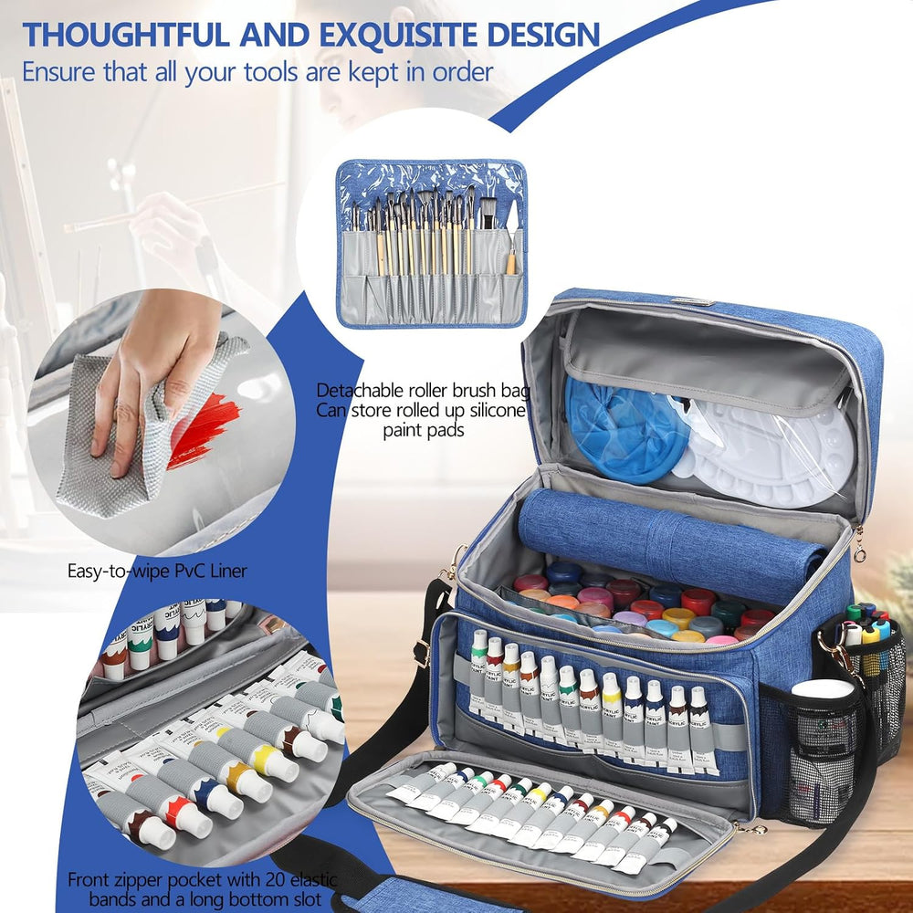 Art Supplies Organizer Storage Bag with Detachable Paint Brush Holder & P...