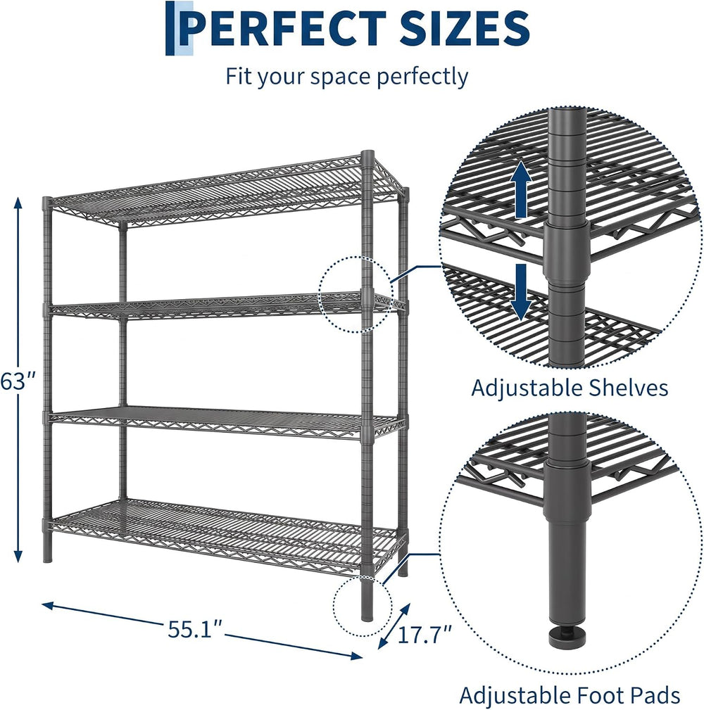 Garvee 2600LBS 4-Tier Storage Shelves Heavy Duty, Adjustable Metal Shelving