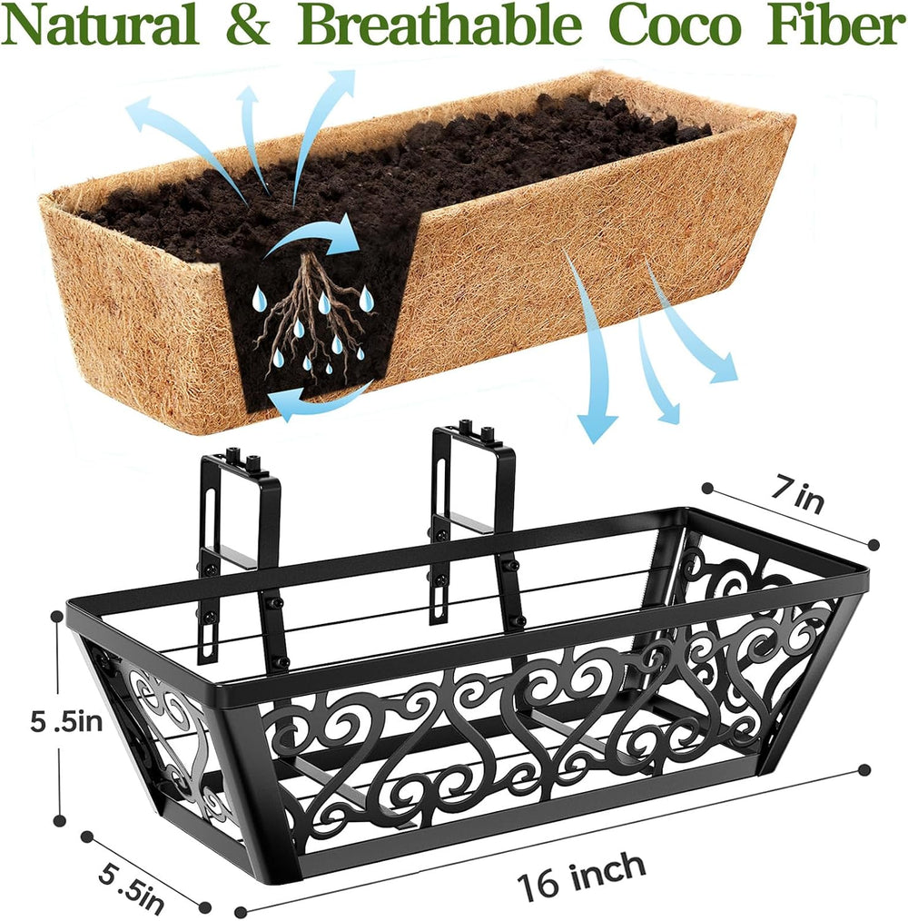 4 Pack 16 Inch Deck Railing Planter Box - Window Boxes Planters with Adjustab...