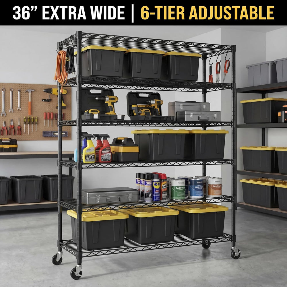 6 Tier 36" W x 16" D x 79" H Rolling Wire Metal Storage Shelve...