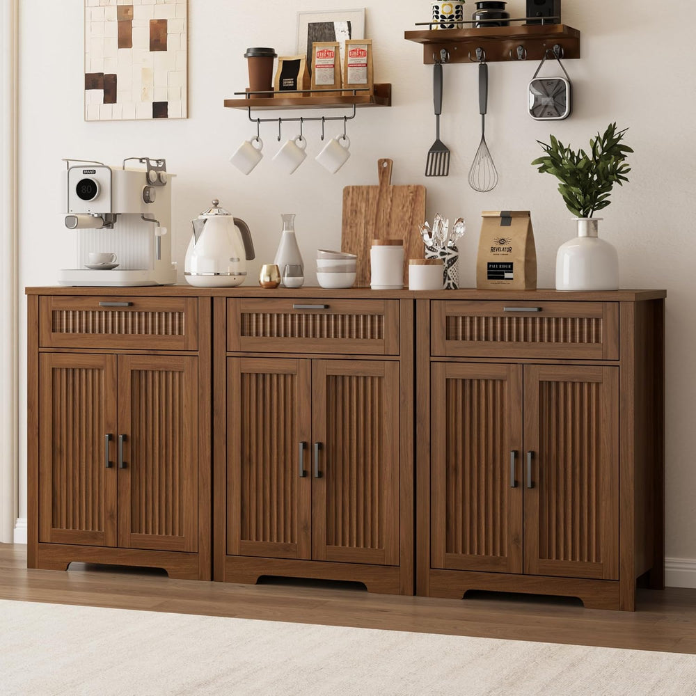 Buffet Cabinet with Storage Drawer, Farmhouse Coffee Bar Table with Storage D...