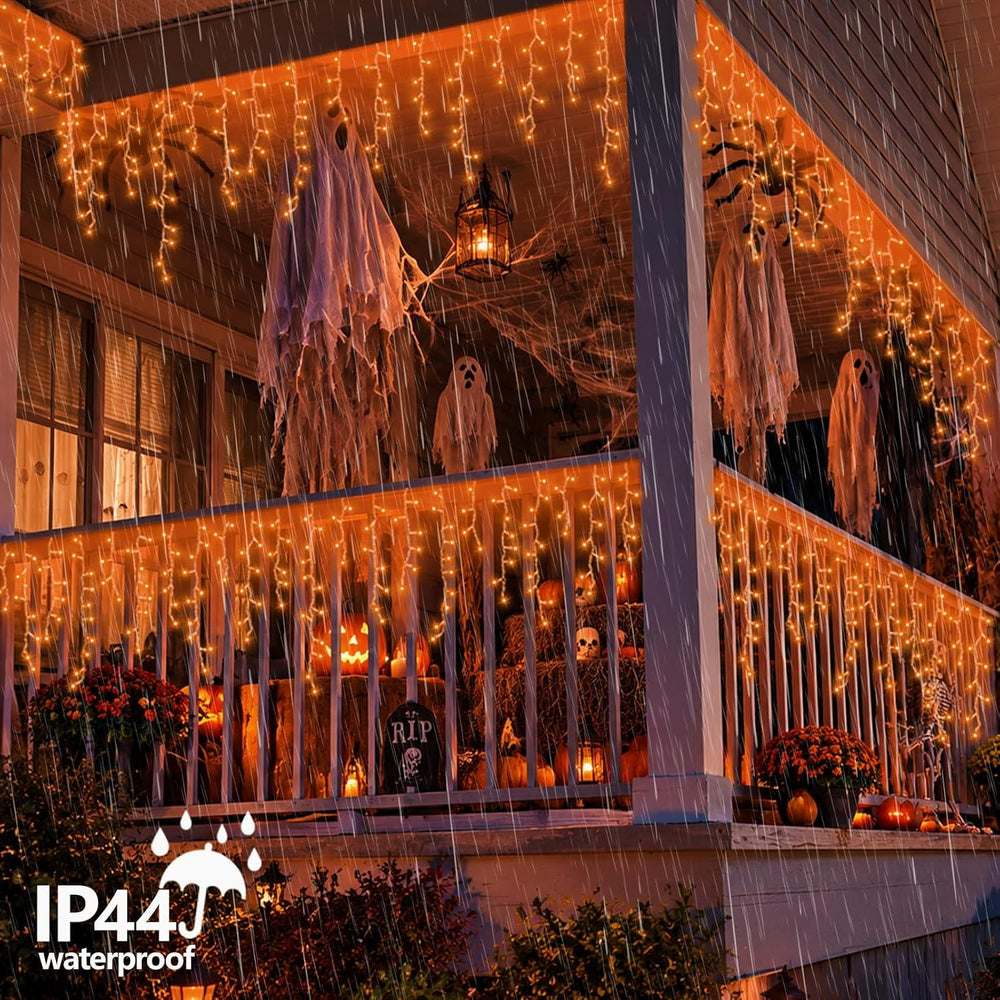 QITONG Orange Lights for Halloween, 33ft 400 LED Icicle Lights for Outside Pl...