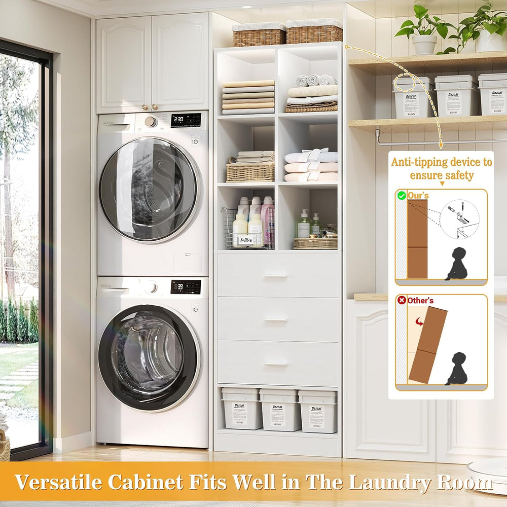 Closet System Organizer with 3 Drawers and Partition Storage, Freestanding Wa...