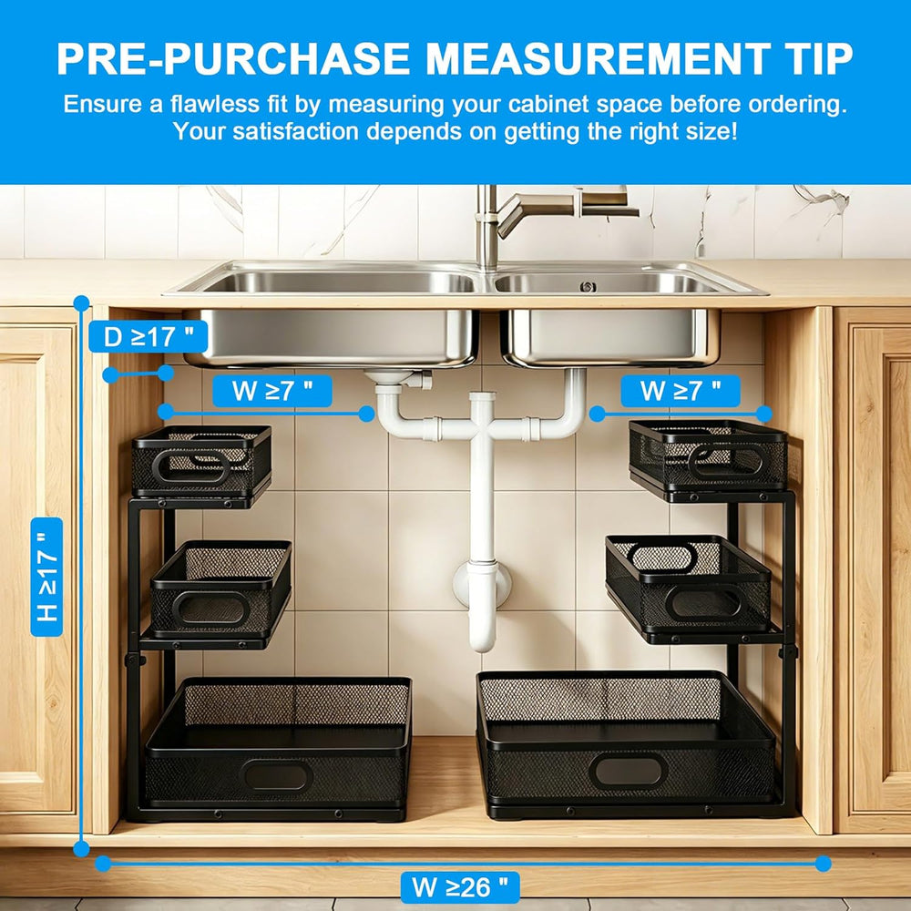 Under Sink Organizer,3-Tier Thickened Metal Pull out Cabinet OrganizerShelf
