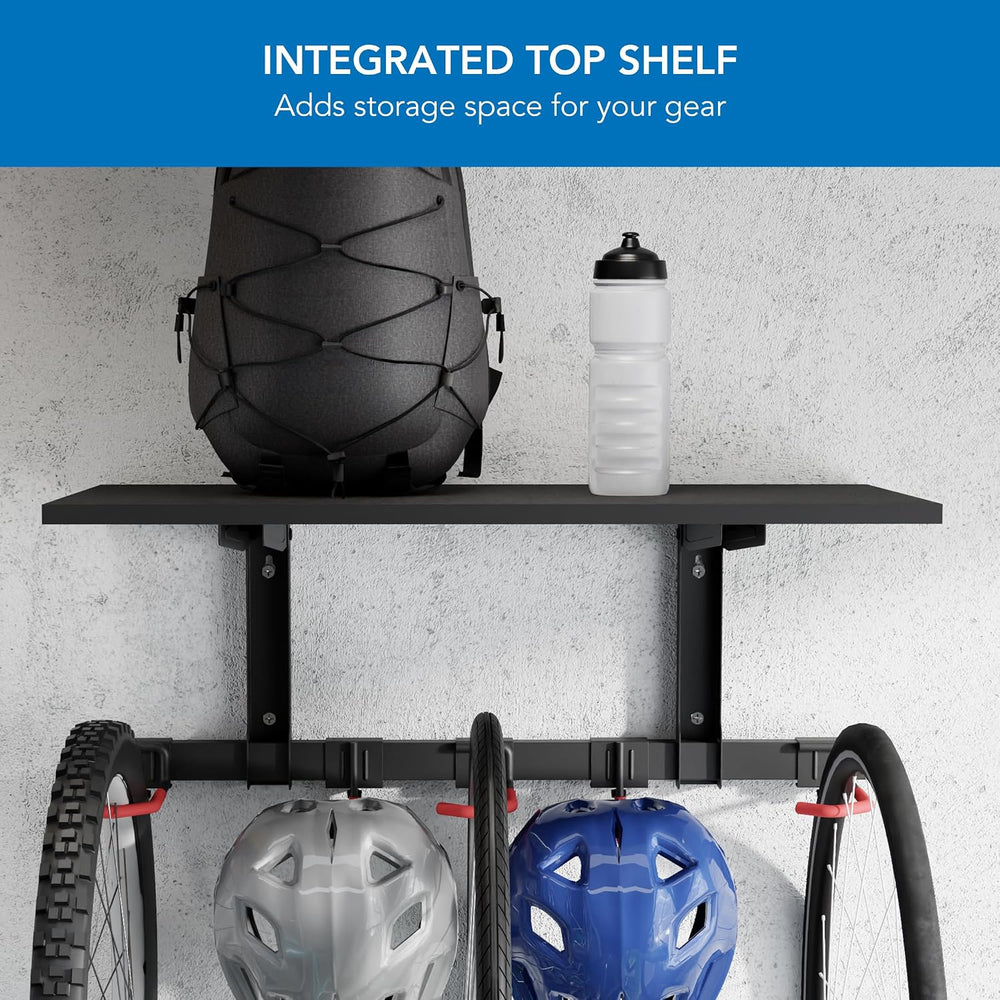 Mount-It! WheelsUp Bike Wall Mount with Shelf | Garage Storage Rack for 3 Bik...