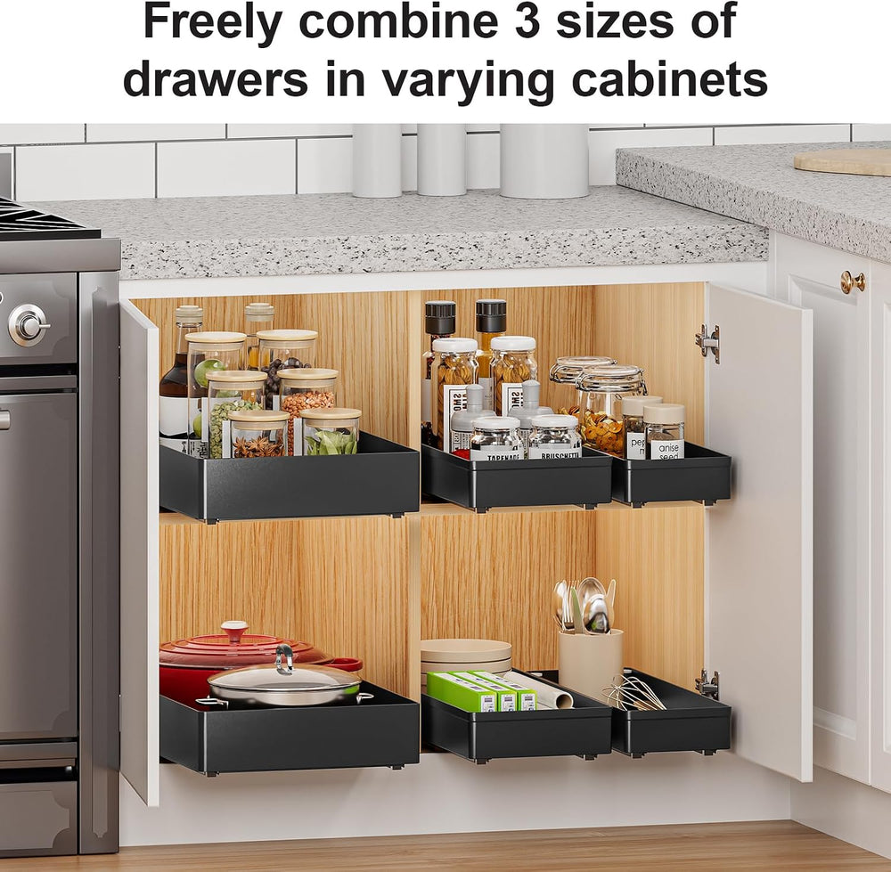 Delamu 3 Pack Pull Out Cabinet Organizer, 15.7" Deep Pull Out Drawers fo...