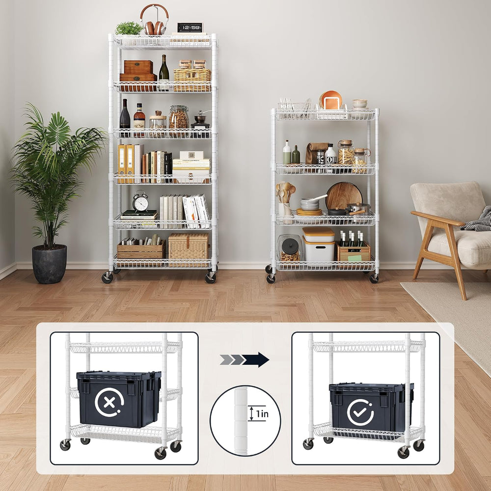 4-Tier Rolling Storage Shelves with Wire Baskets,30x13.5x44.5in