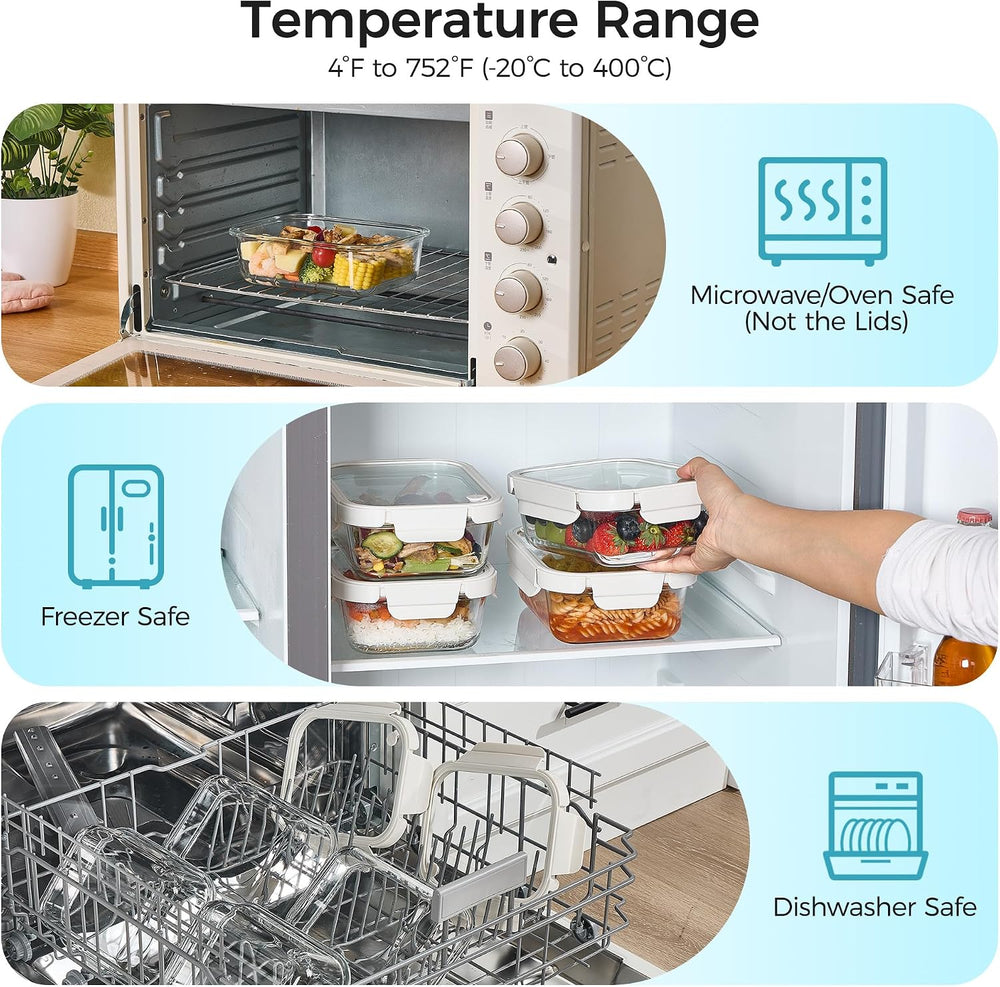 Vtopmart 5 Pack Glass Food Storage Containers with Glass Lids & Air Vent
