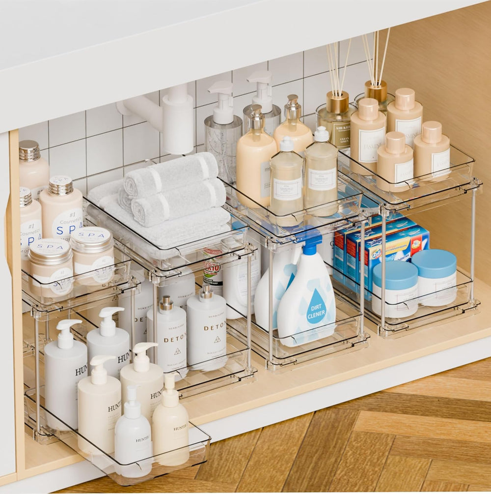 Yieach 4 Pack Under Sink Organizers and Storage,Clear Acrylic Bathroom Organi...